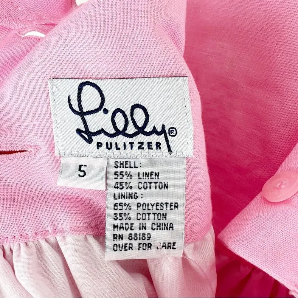 Lilly Pulitzer Linen Pink Butterfly Eyelet Sundress‎ w/Back Button Detail New 5